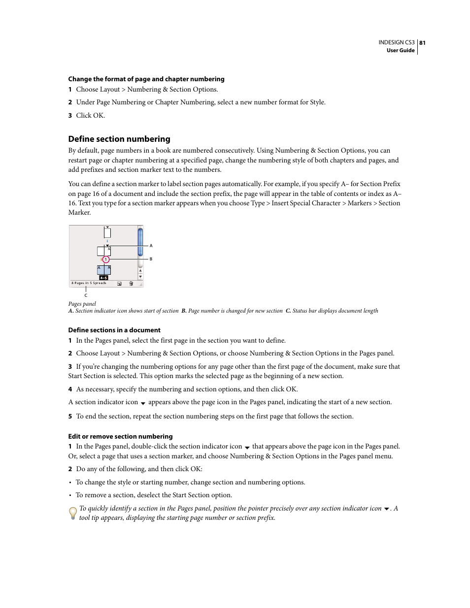 Define section numbering | Adobe InDesign CS3 User Manual | Page 88 / 672