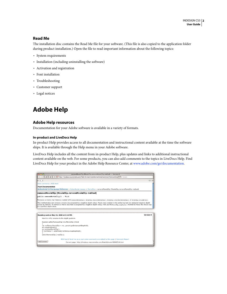 Read me, Adobe help, Adobe help resources | Adobe InDesign CS3 User Manual | Page 9 / 672