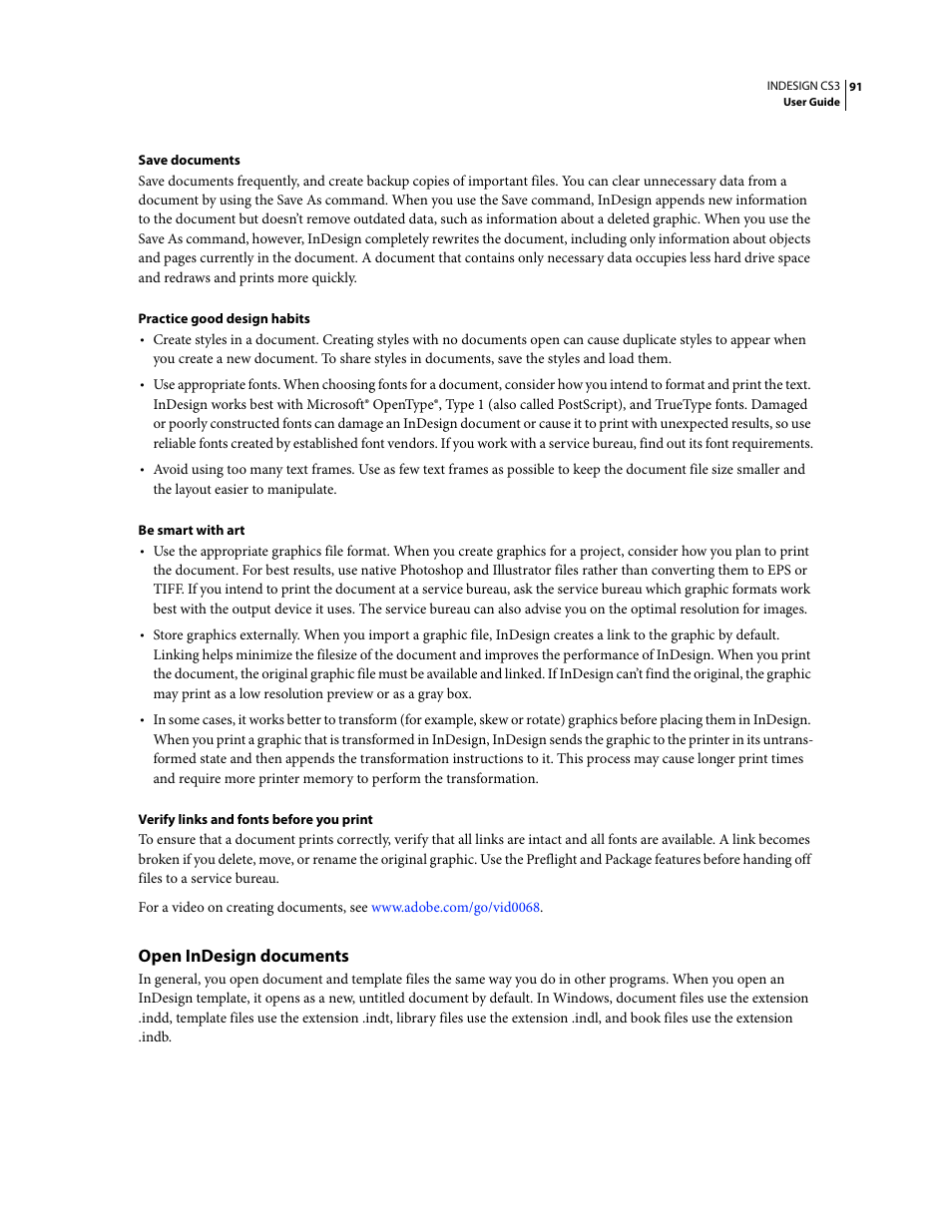 Open indesign documents | Adobe InDesign CS3 User Manual | Page 98 / 672