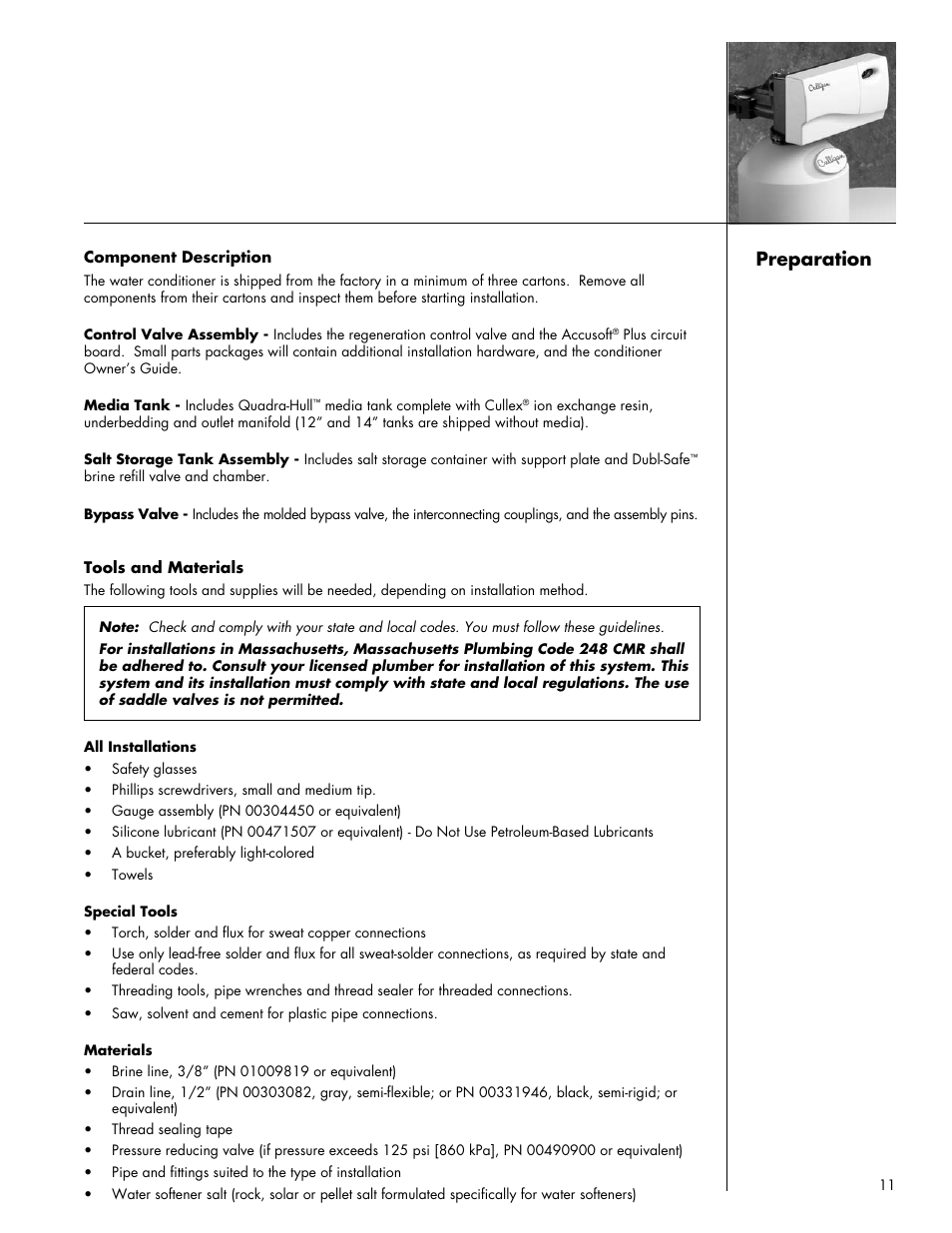 Preparation | Culligan Gold Series User Manual | Page 11 / 59