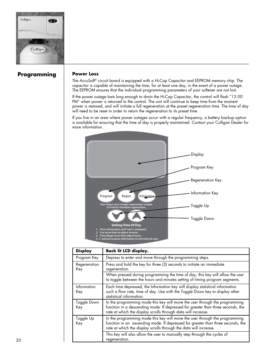 Programming | Culligan Gold Series User Manual | Page 20 / 59