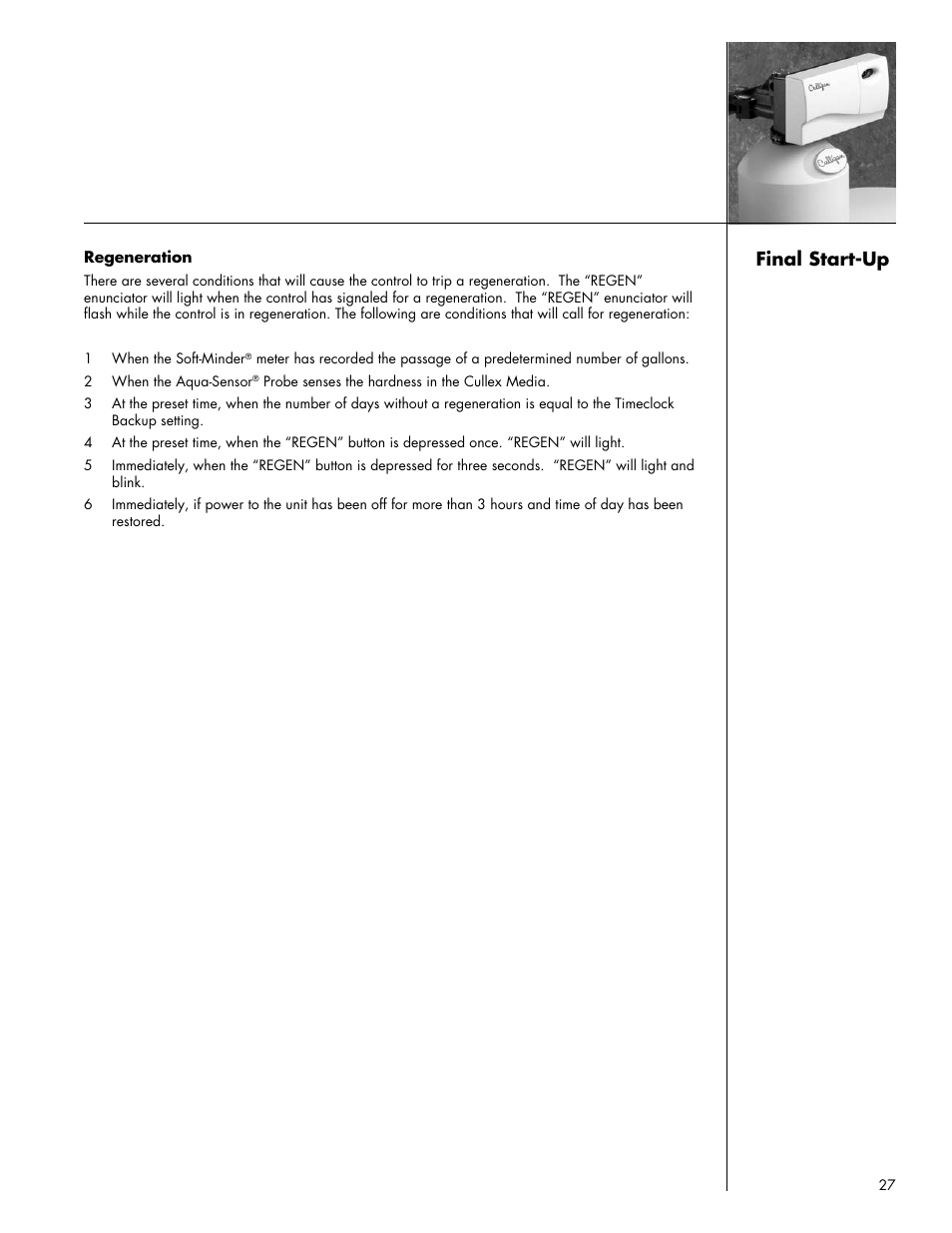 Final start-up | Culligan Gold Series User Manual | Page 27 / 59