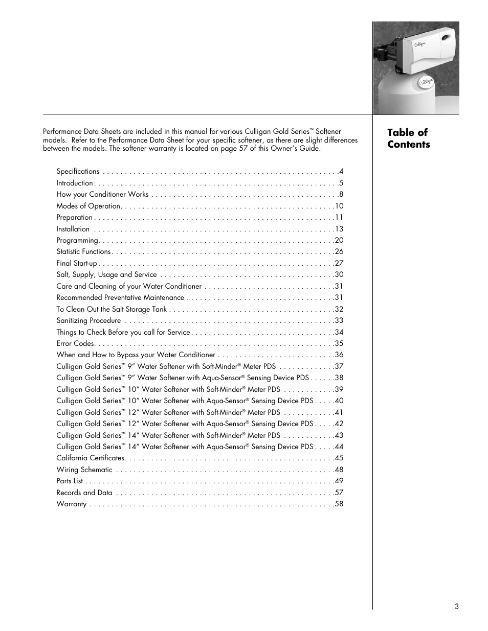 Culligan Gold Series User Manual | Page 3 / 59