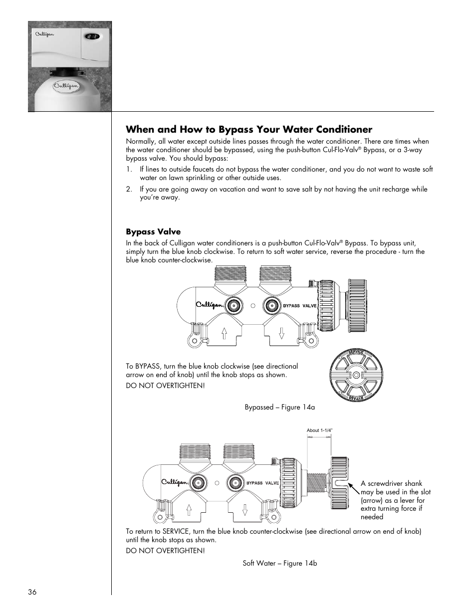 When and how to bypass your water conditioner | Culligan Gold Series User Manual | Page 36 / 59