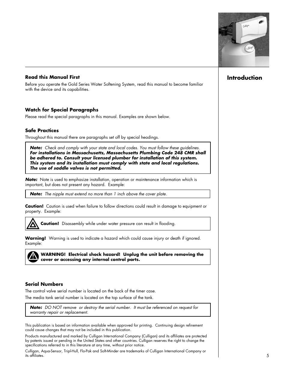 Introduction | Culligan Gold Series User Manual | Page 5 / 59