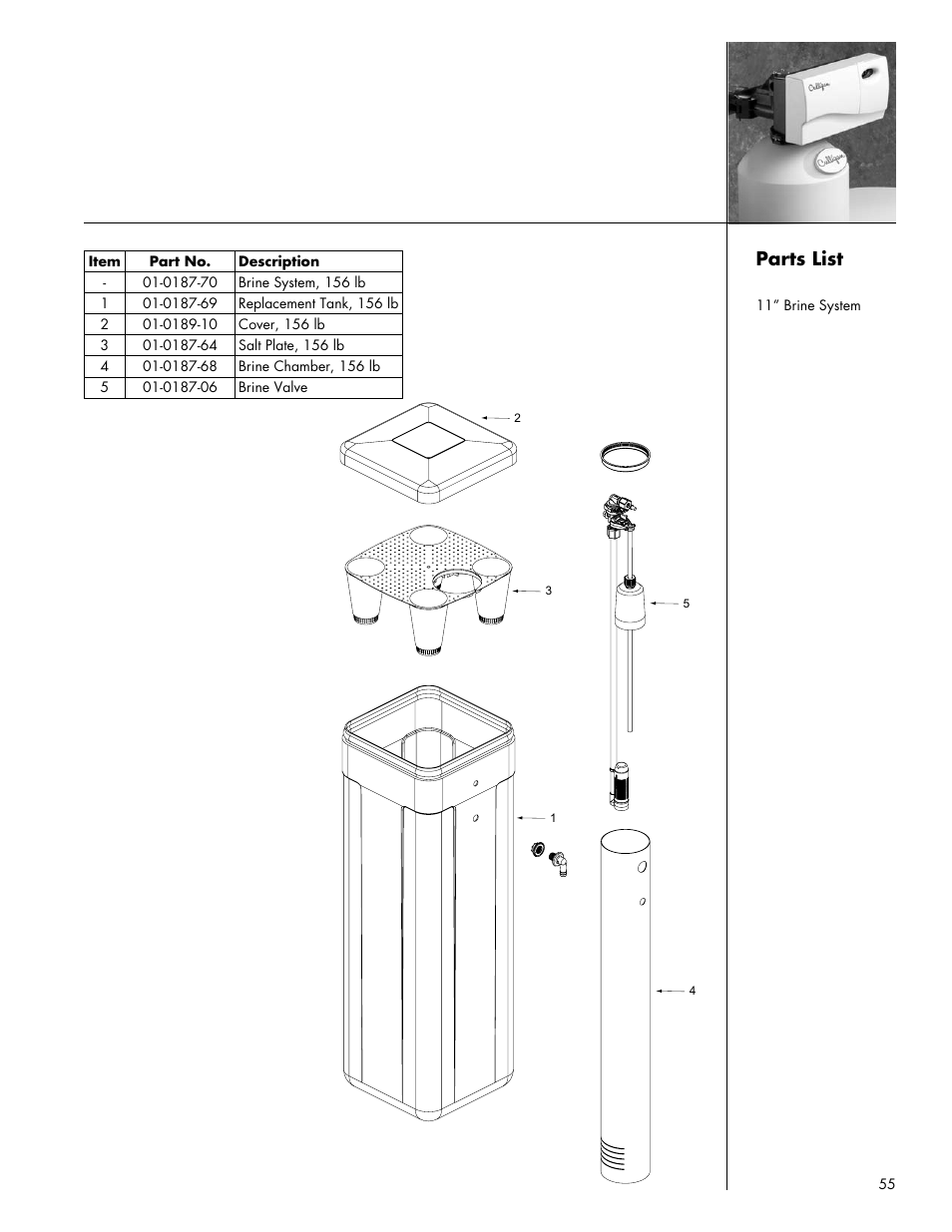 Parts list | Culligan Gold Series User Manual | Page 55 / 59