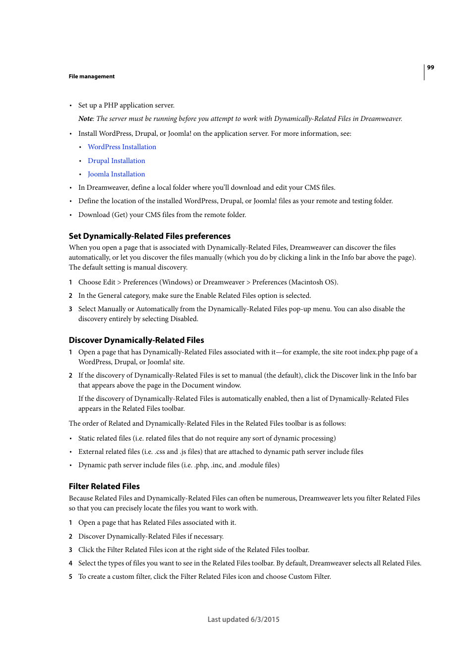 Set dynamically-related files preferences, Discover dynamically-related files, Filter related files | Adobe Dreamweaver CC 2015 User Manual | Page 106 / 700