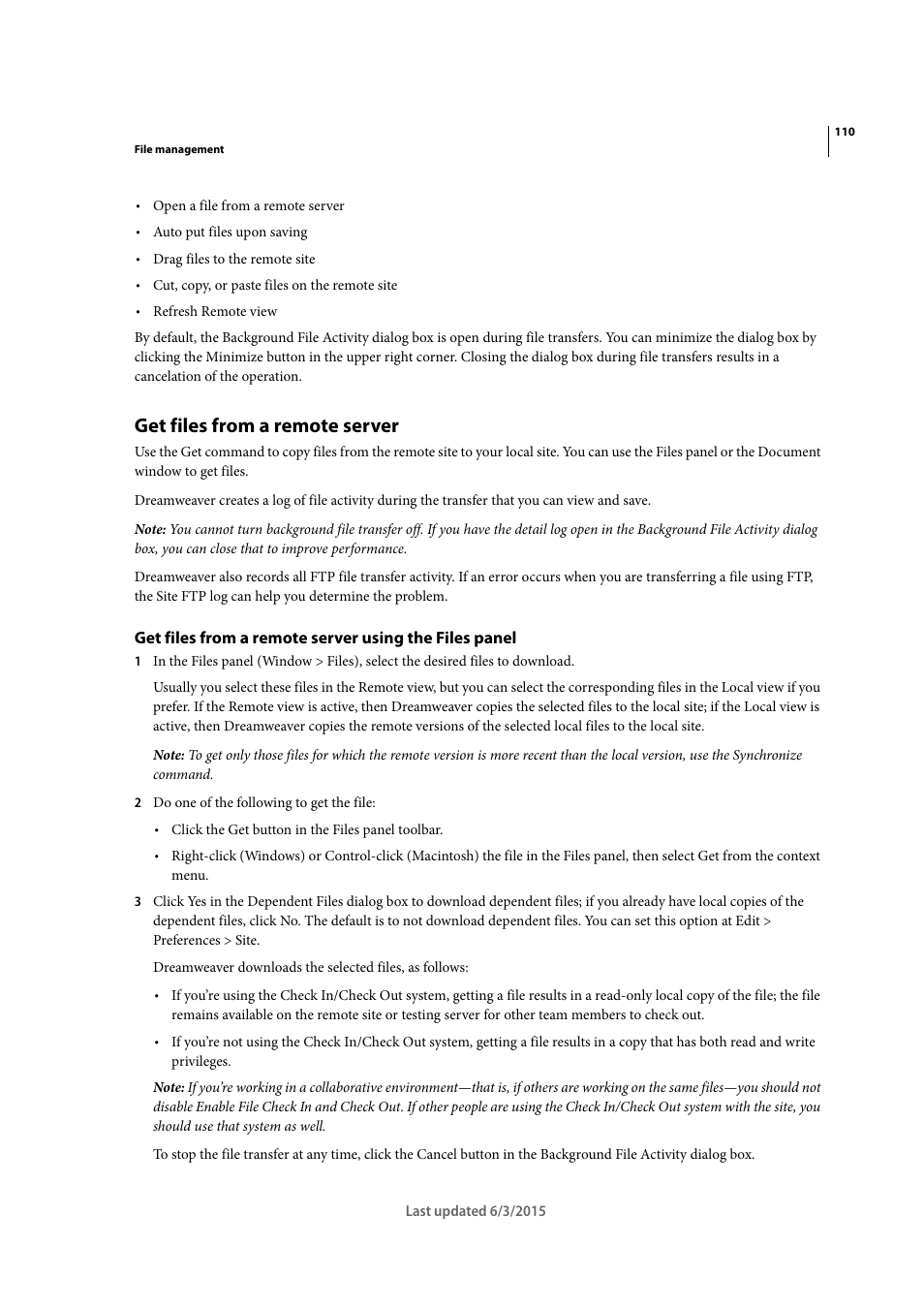 Get files from a remote server | Adobe Dreamweaver CC 2015 User Manual | Page 117 / 700