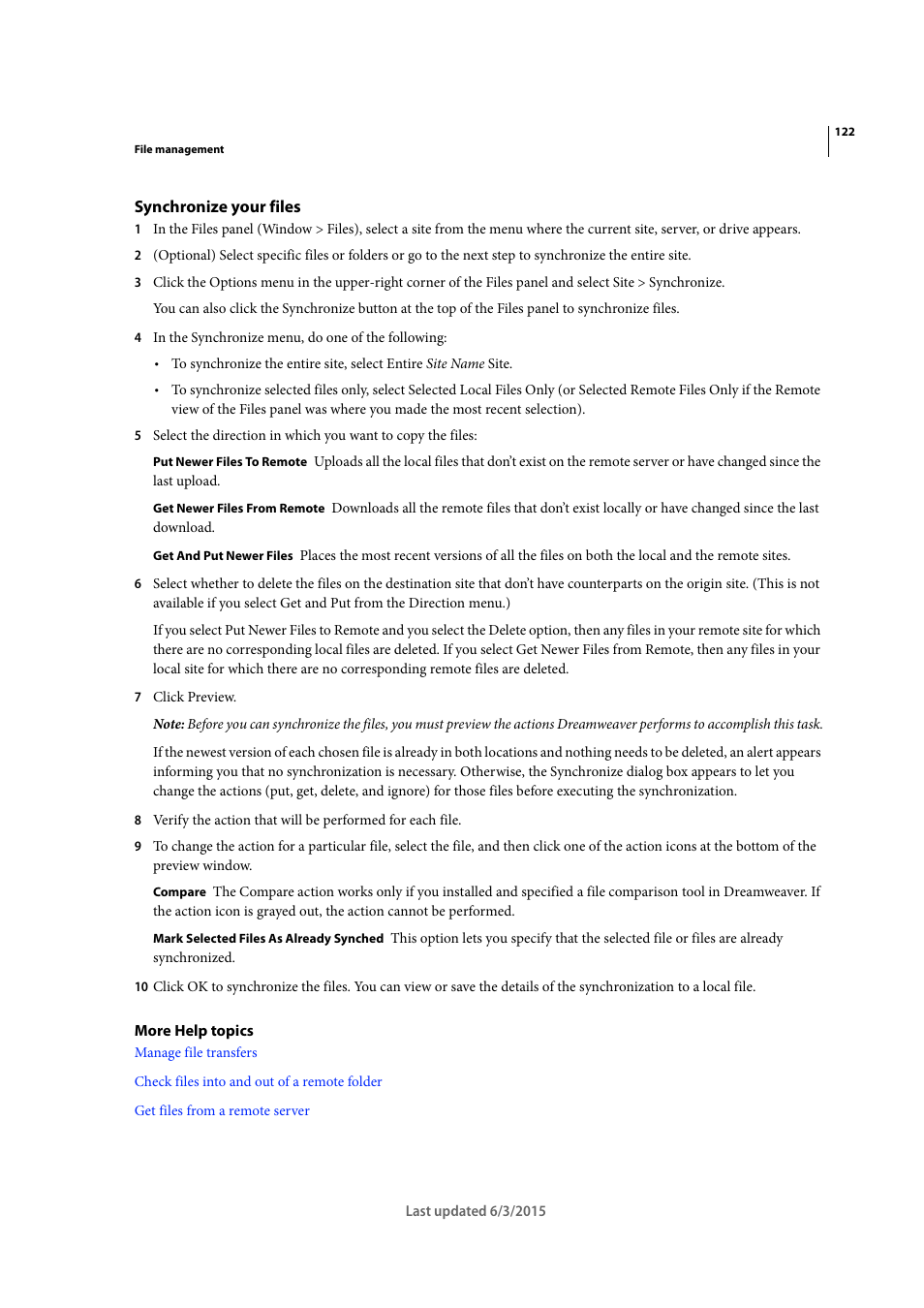 Synchronize your files | Adobe Dreamweaver CC 2015 User Manual | Page 129 / 700