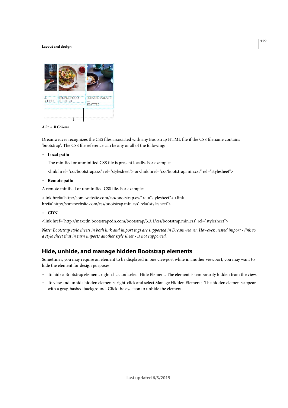 Hide, unhide, and manage hidden bootstrap elements | Adobe Dreamweaver CC 2015 User Manual | Page 166 / 700