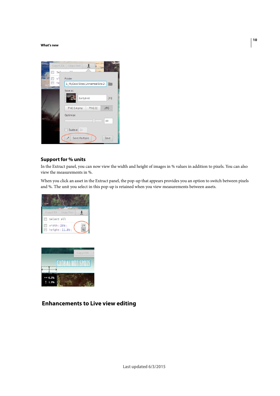 Support for % units, Enhancements to live view editing | Adobe Dreamweaver CC 2015 User Manual | Page 17 / 700