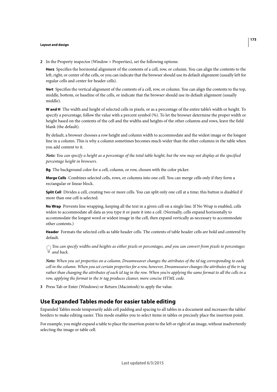 Use expanded tables mode for easier table editing | Adobe Dreamweaver CC 2015 User Manual | Page 180 / 700