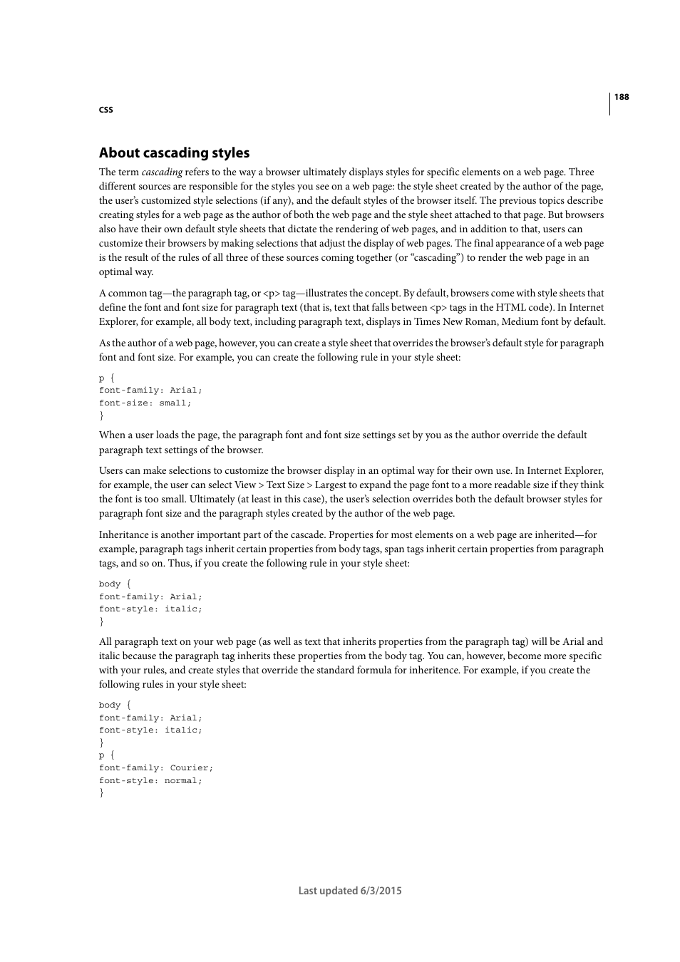 About cascading styles | Adobe Dreamweaver CC 2015 User Manual | Page 195 / 700