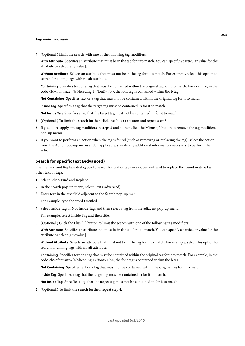 Search for specific text (advanced) | Adobe Dreamweaver CC 2015 User Manual | Page 260 / 700