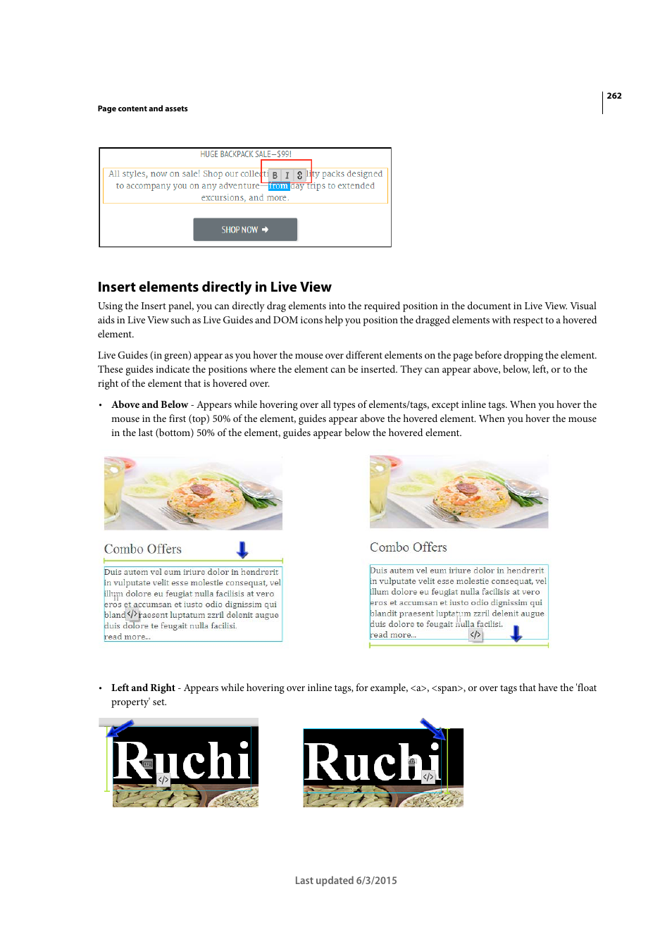 Insert elements directly in live view | Adobe Dreamweaver CC 2015 User Manual | Page 269 / 700