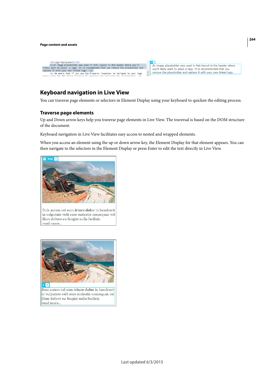 Keyboard navigation in live view | Adobe Dreamweaver CC 2015 User Manual | Page 271 / 700