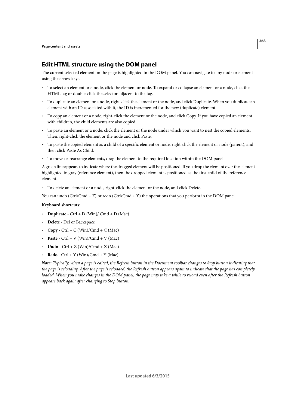 Edit html structure using the dom panel | Adobe Dreamweaver CC 2015 User Manual | Page 275 / 700