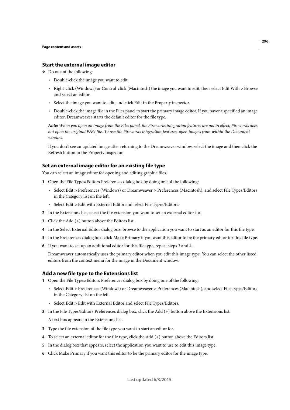 Start the external image editor, Add a new file type to the extensions list | Adobe Dreamweaver CC 2015 User Manual | Page 303 / 700