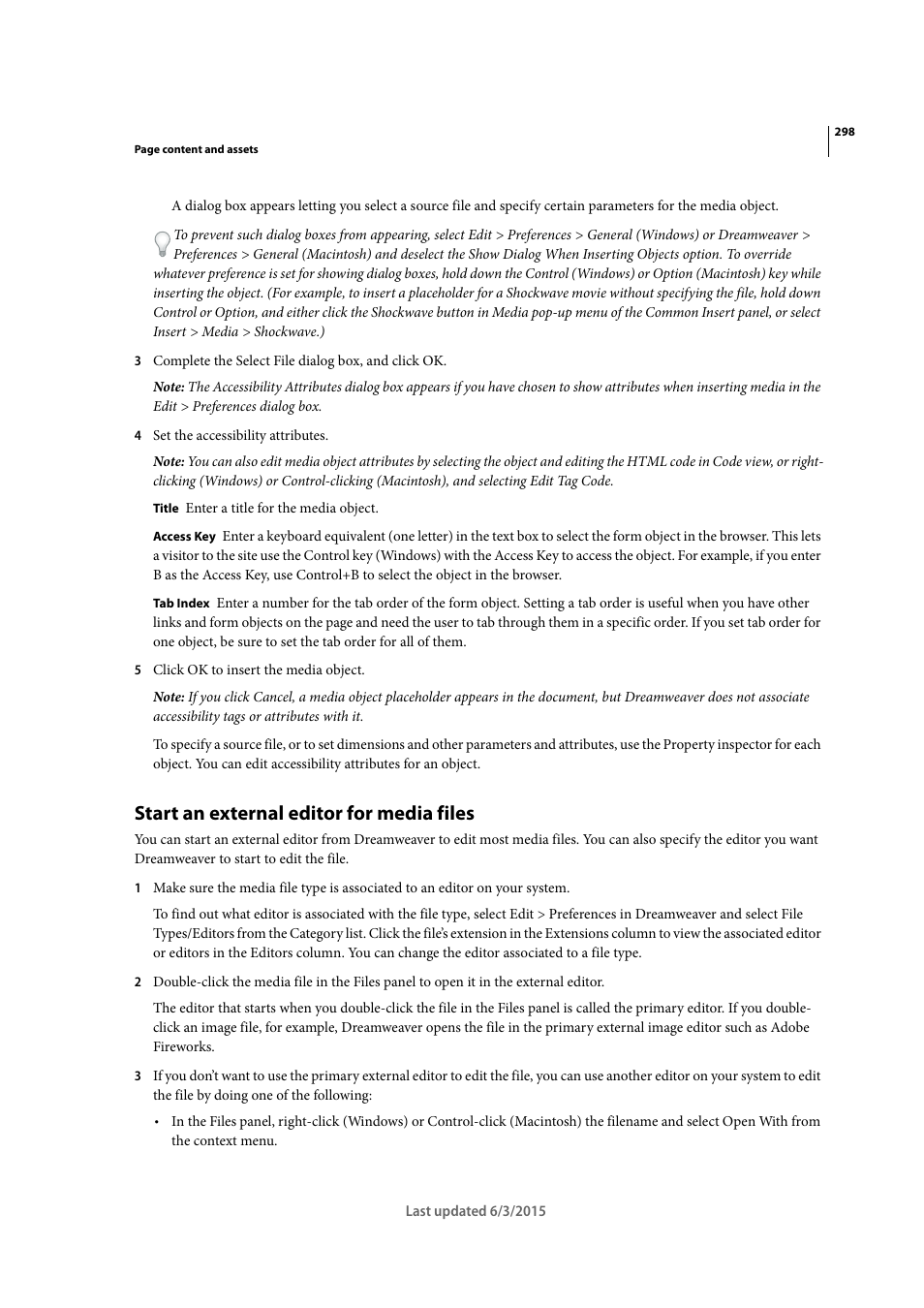 Start an external editor for media files | Adobe Dreamweaver CC 2015 User Manual | Page 305 / 700