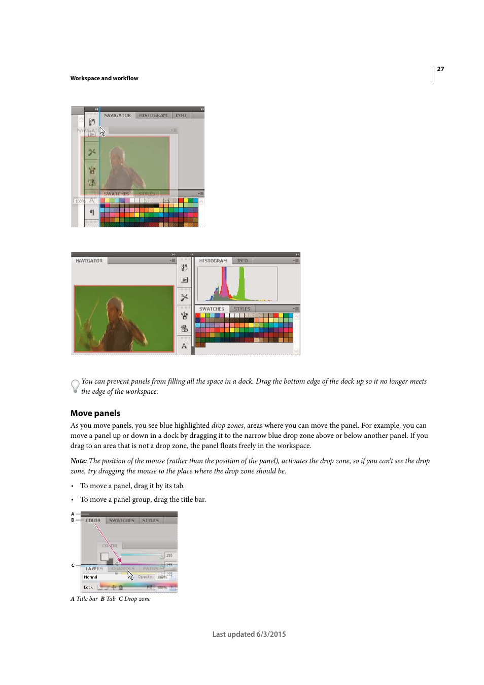 Move panels | Adobe Dreamweaver CC 2015 User Manual | Page 34 / 700