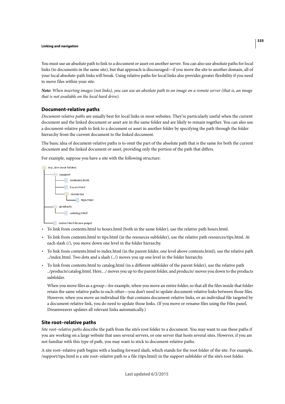 Document-relative paths, Site root–relative paths | Adobe Dreamweaver CC 2015 User Manual | Page 342 / 700