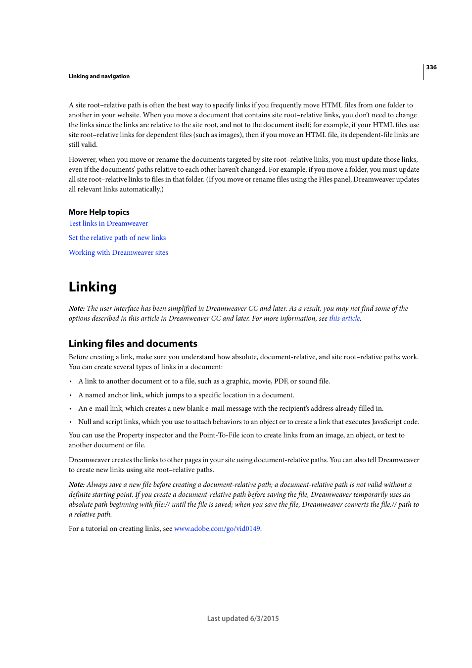 Linking, Linking files and documents | Adobe Dreamweaver CC 2015 User Manual | Page 343 / 700