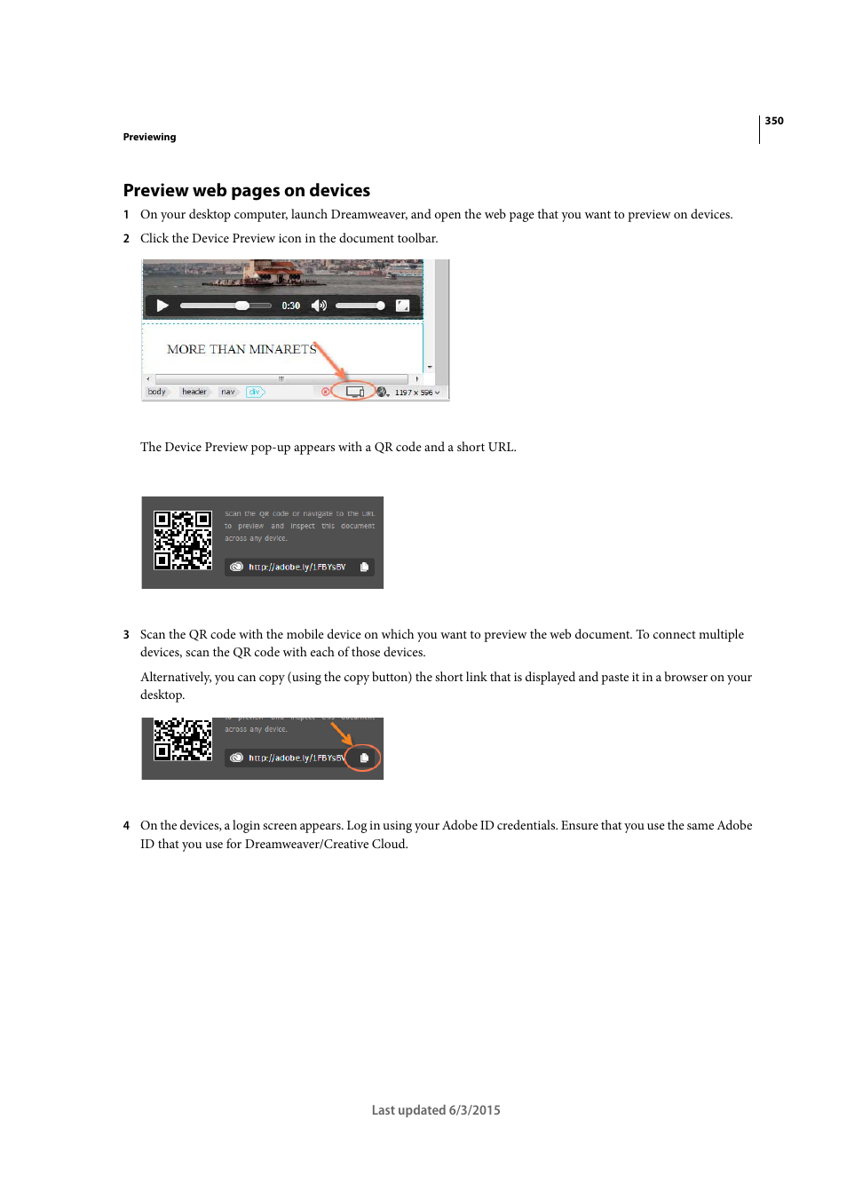 Preview web pages on devices | Adobe Dreamweaver CC 2015 User Manual | Page 357 / 700