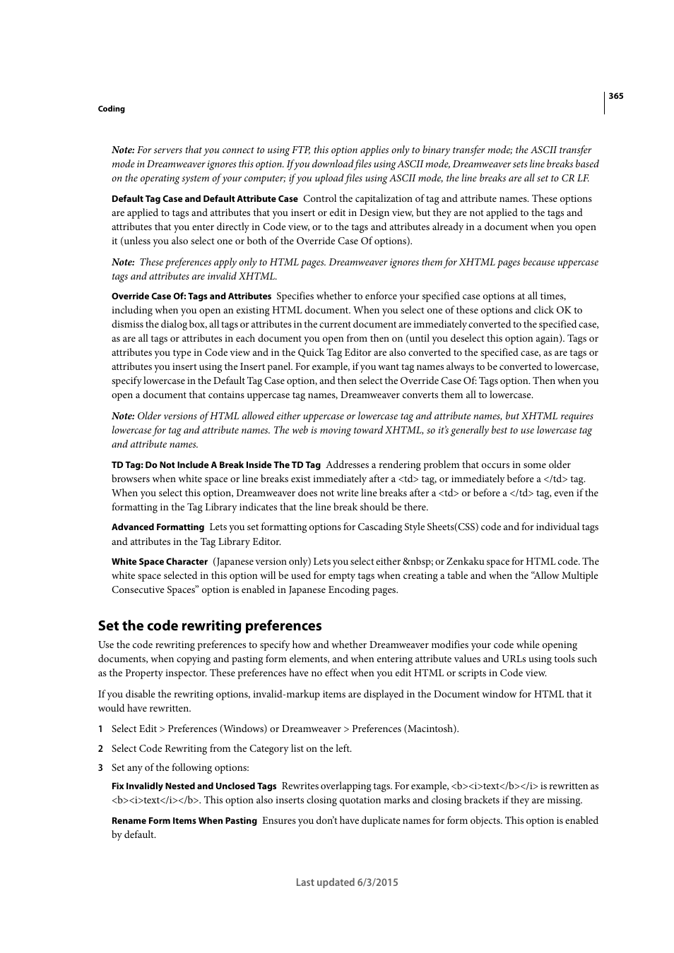 Set the code rewriting preferences | Adobe Dreamweaver CC 2015 User Manual | Page 372 / 700