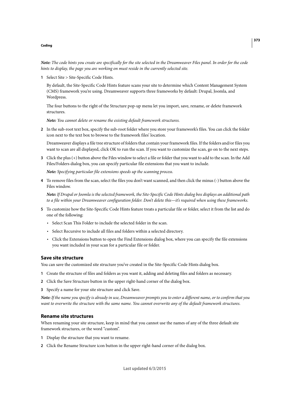 Save site structure, Rename site structures | Adobe Dreamweaver CC 2015 User Manual | Page 380 / 700