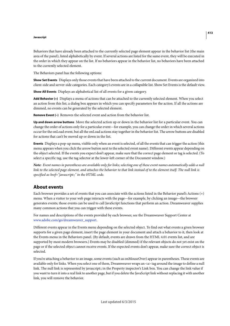 About events | Adobe Dreamweaver CC 2015 User Manual | Page 420 / 700