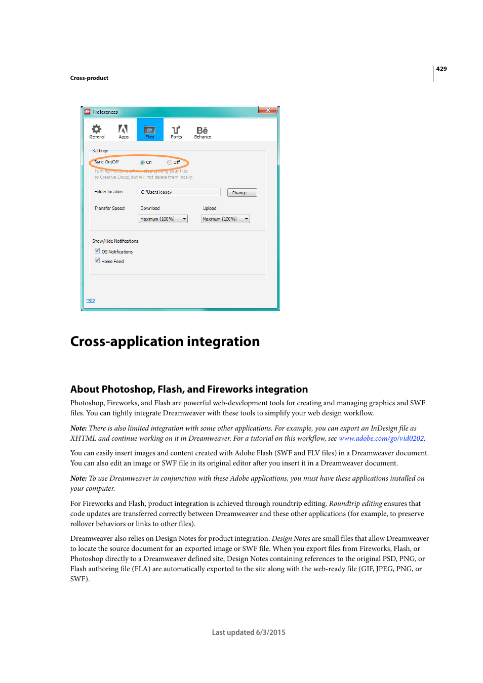 Cross-application integration, About photoshop, flash, and fireworks integration | Adobe Dreamweaver CC 2015 User Manual | Page 436 / 700