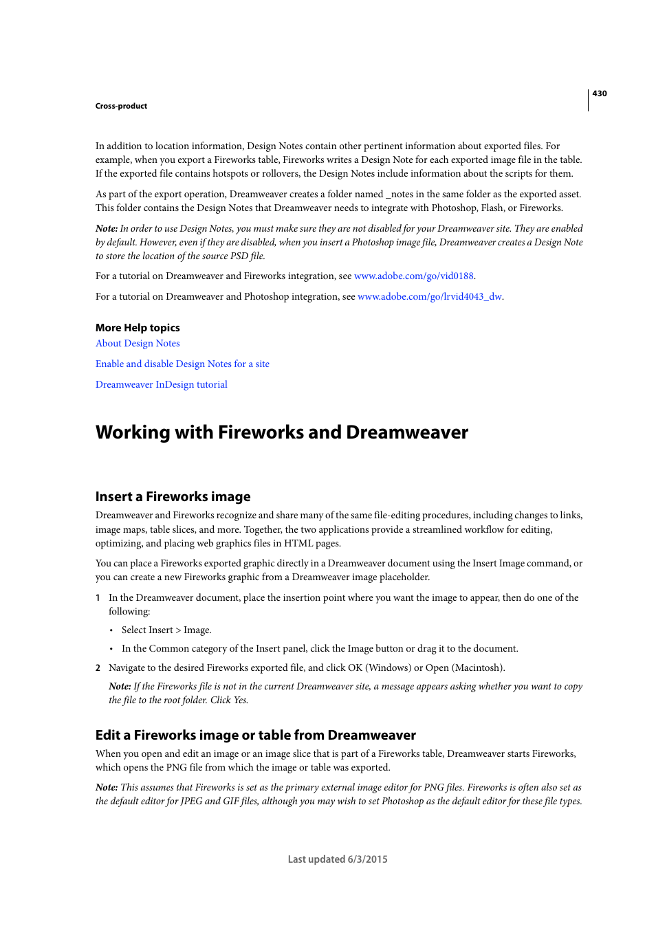 Working with fireworks and dreamweaver, Insert a fireworks image, Edit a fireworks image or table from dreamweaver | Adobe Dreamweaver CC 2015 User Manual | Page 437 / 700