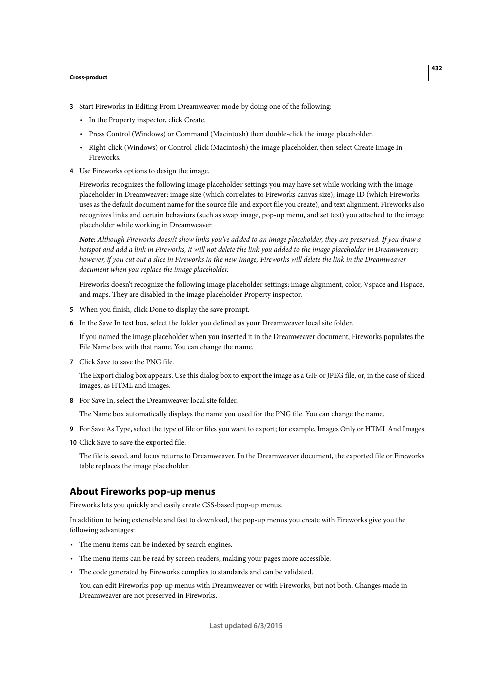About fireworks pop-up menus | Adobe Dreamweaver CC 2015 User Manual | Page 439 / 700