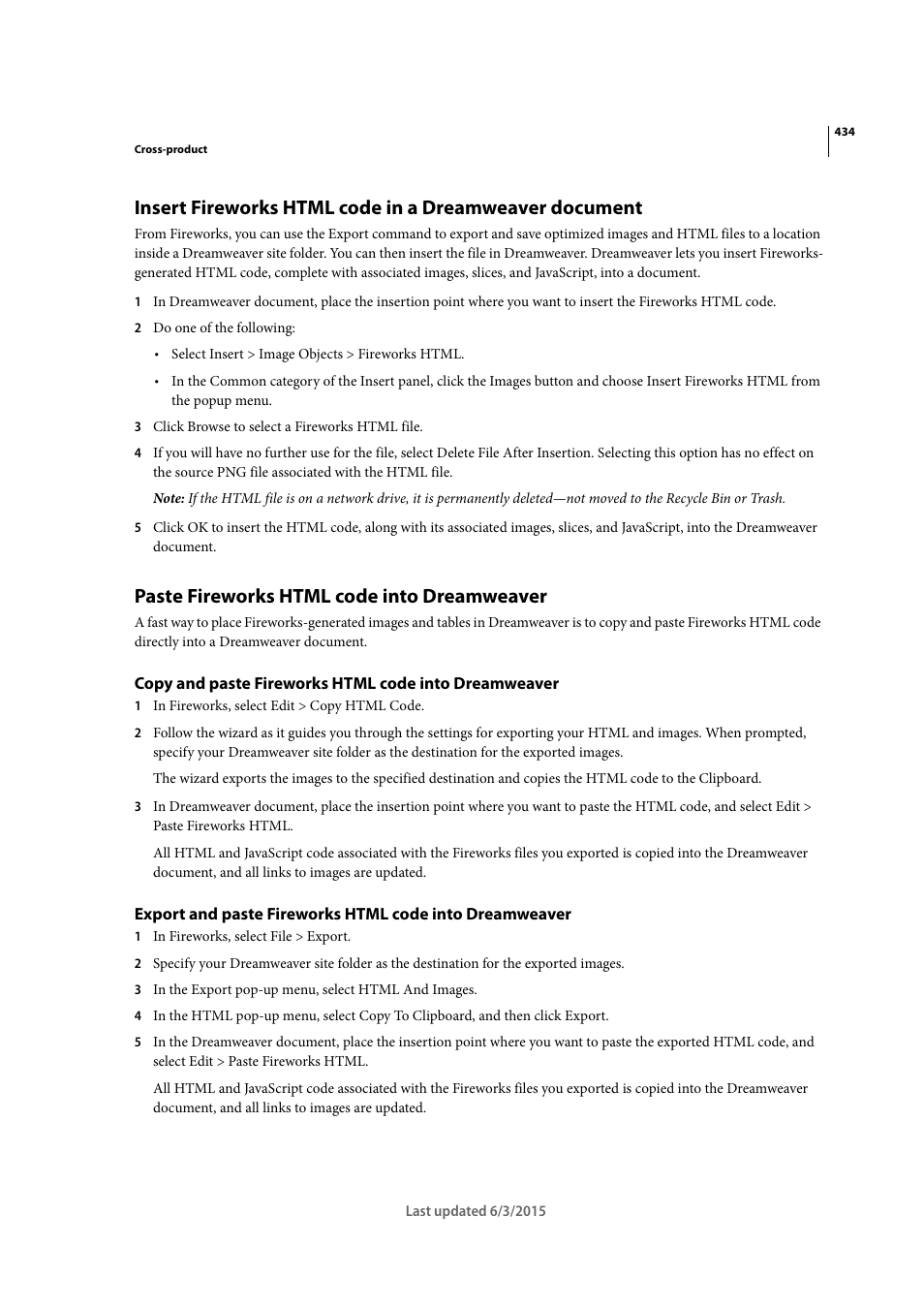 Paste fireworks html code into dreamweaver | Adobe Dreamweaver CC 2015 User Manual | Page 441 / 700