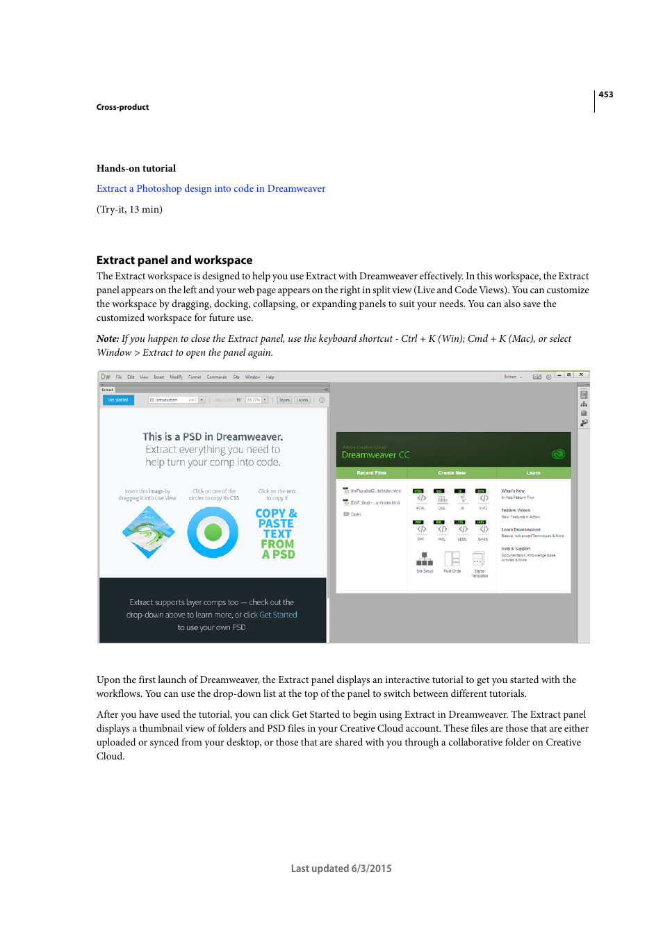 Extract panel and workspace | Adobe Dreamweaver CC 2015 User Manual | Page 460 / 700