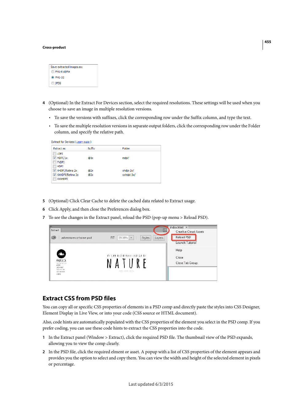 Extract css from psd files | Adobe Dreamweaver CC 2015 User Manual | Page 462 / 700