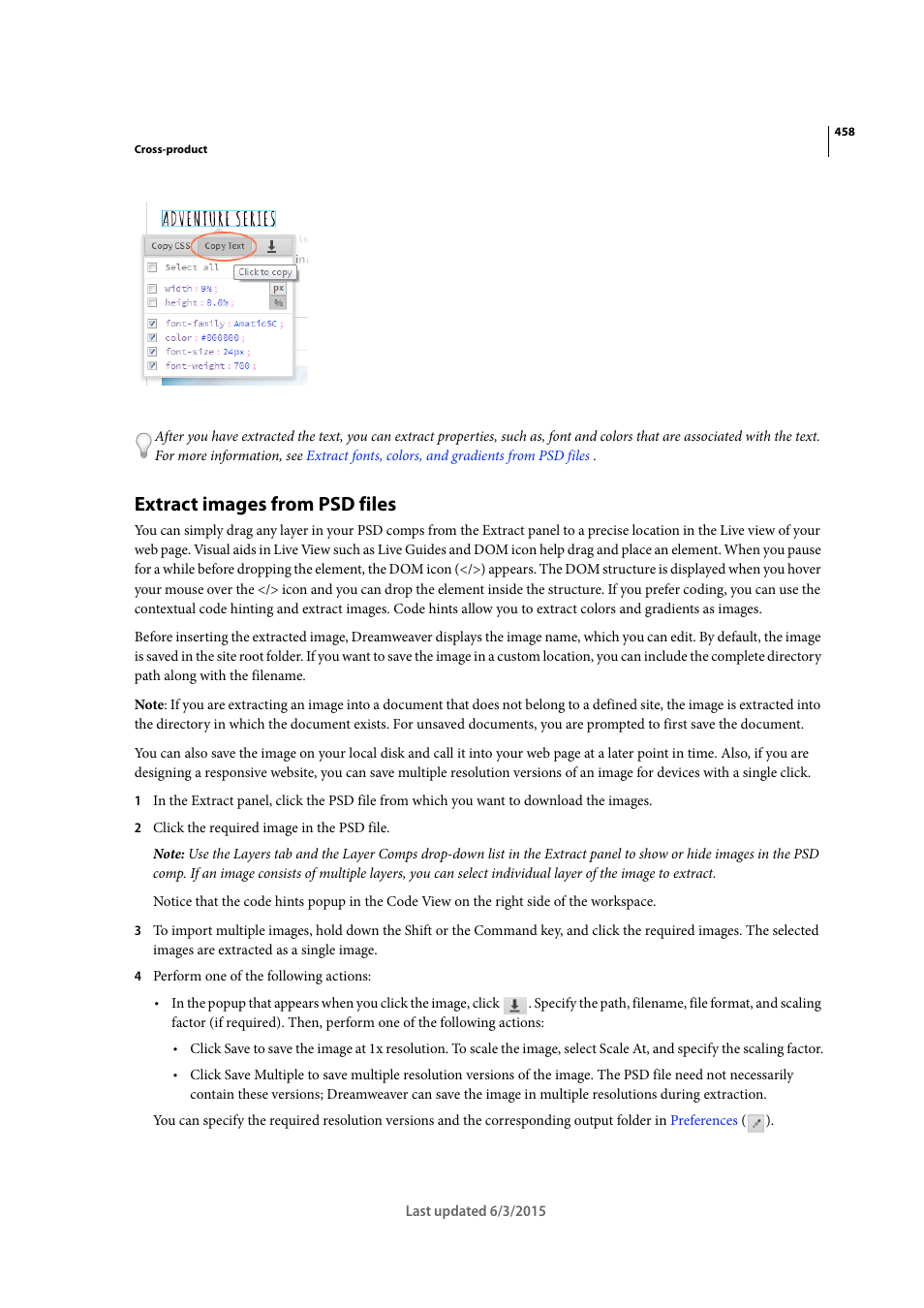 Extract images from psd files | Adobe Dreamweaver CC 2015 User Manual | Page 465 / 700