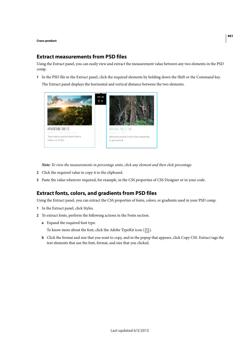 Extract measurements from psd files | Adobe Dreamweaver CC 2015 User Manual | Page 468 / 700