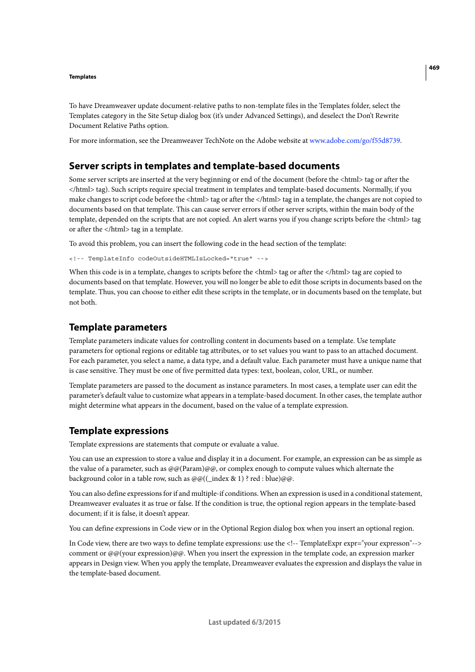 Template parameters, Template expressions | Adobe Dreamweaver CC 2015 User Manual | Page 476 / 700