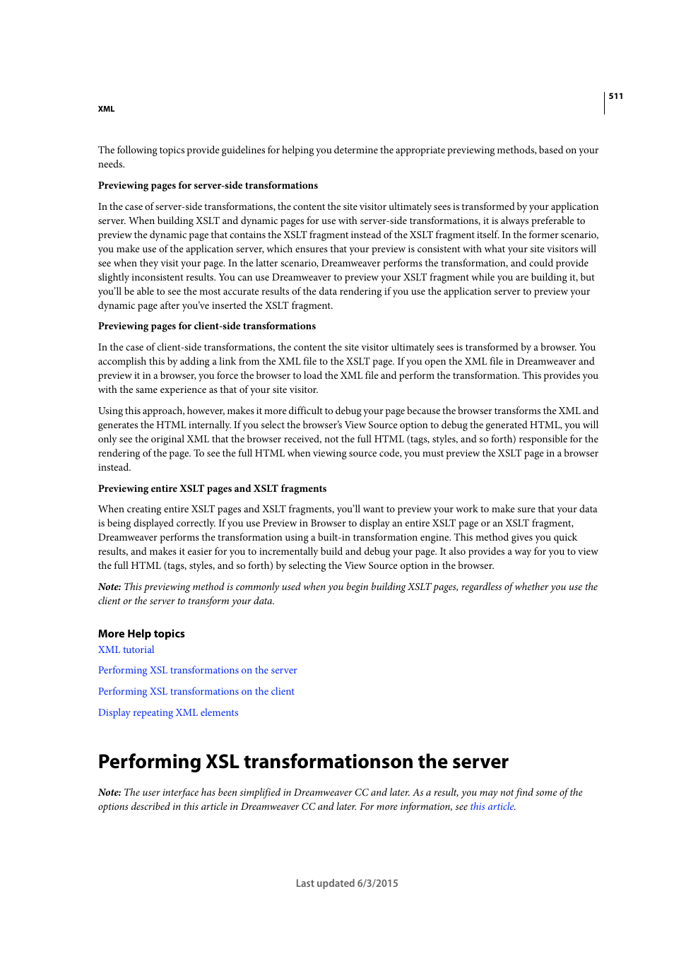 Performing xsl transformationson the server | Adobe Dreamweaver CC 2015 User Manual | Page 518 / 700