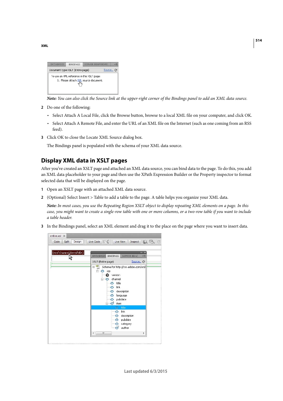 Display xml data in xslt pages | Adobe Dreamweaver CC 2015 User Manual | Page 521 / 700