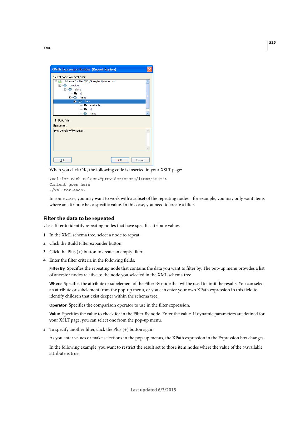 Filter the data to be repeated | Adobe Dreamweaver CC 2015 User Manual | Page 532 / 700
