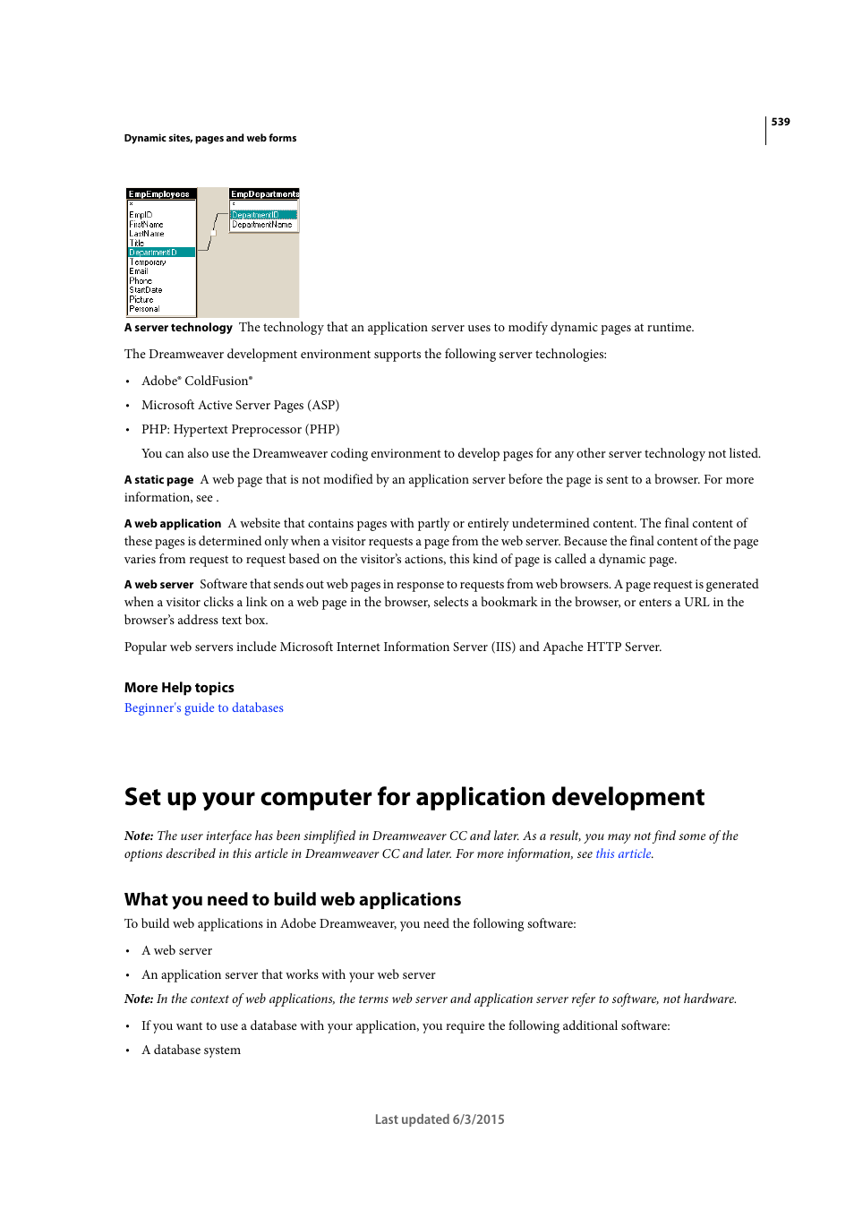 Set up your computer for application development, What you need to build web applications | Adobe Dreamweaver CC 2015 User Manual | Page 546 / 700