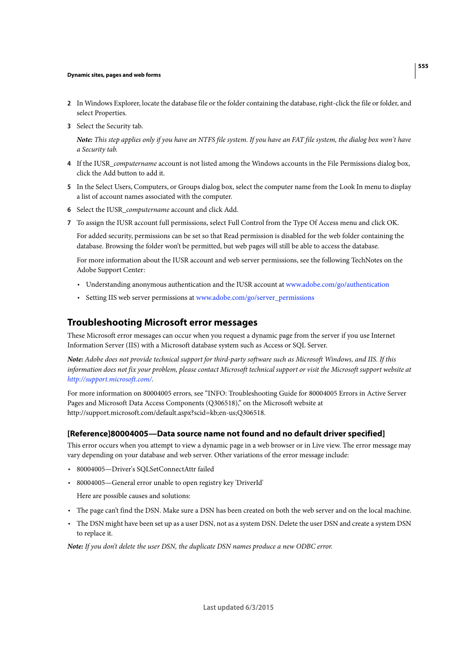 Troubleshooting microsoft error messages | Adobe Dreamweaver CC 2015 User Manual | Page 562 / 700