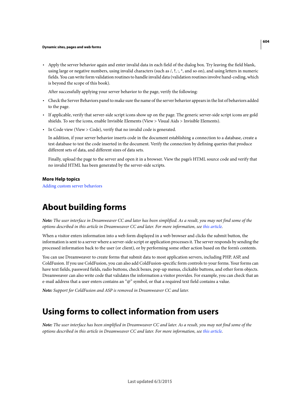 About building forms, Using forms to collect information from users | Adobe Dreamweaver CC 2015 User Manual | Page 611 / 700