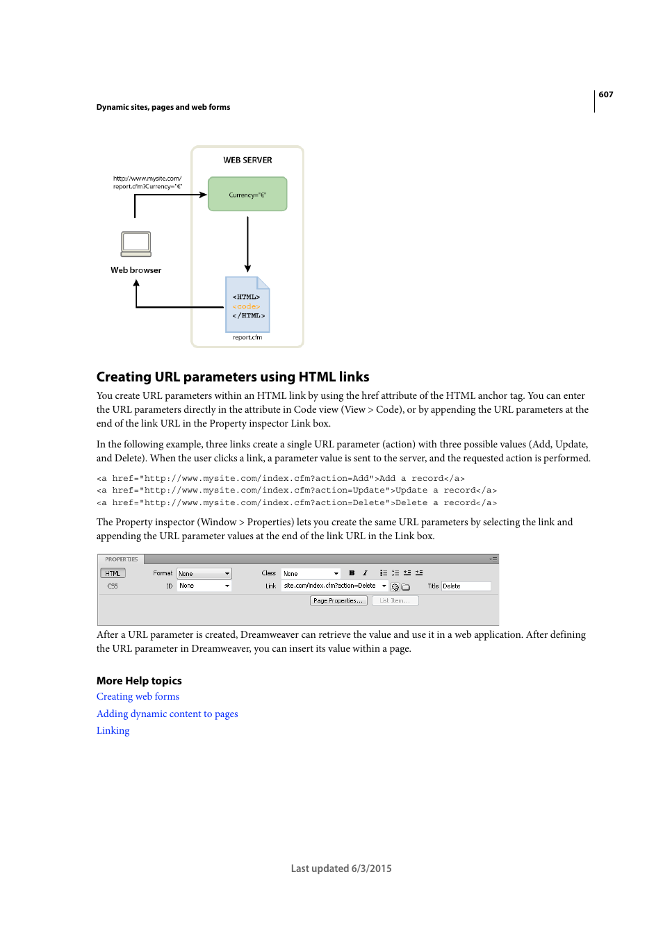 Creating url parameters using html links | Adobe Dreamweaver CC 2015 User Manual | Page 614 / 700