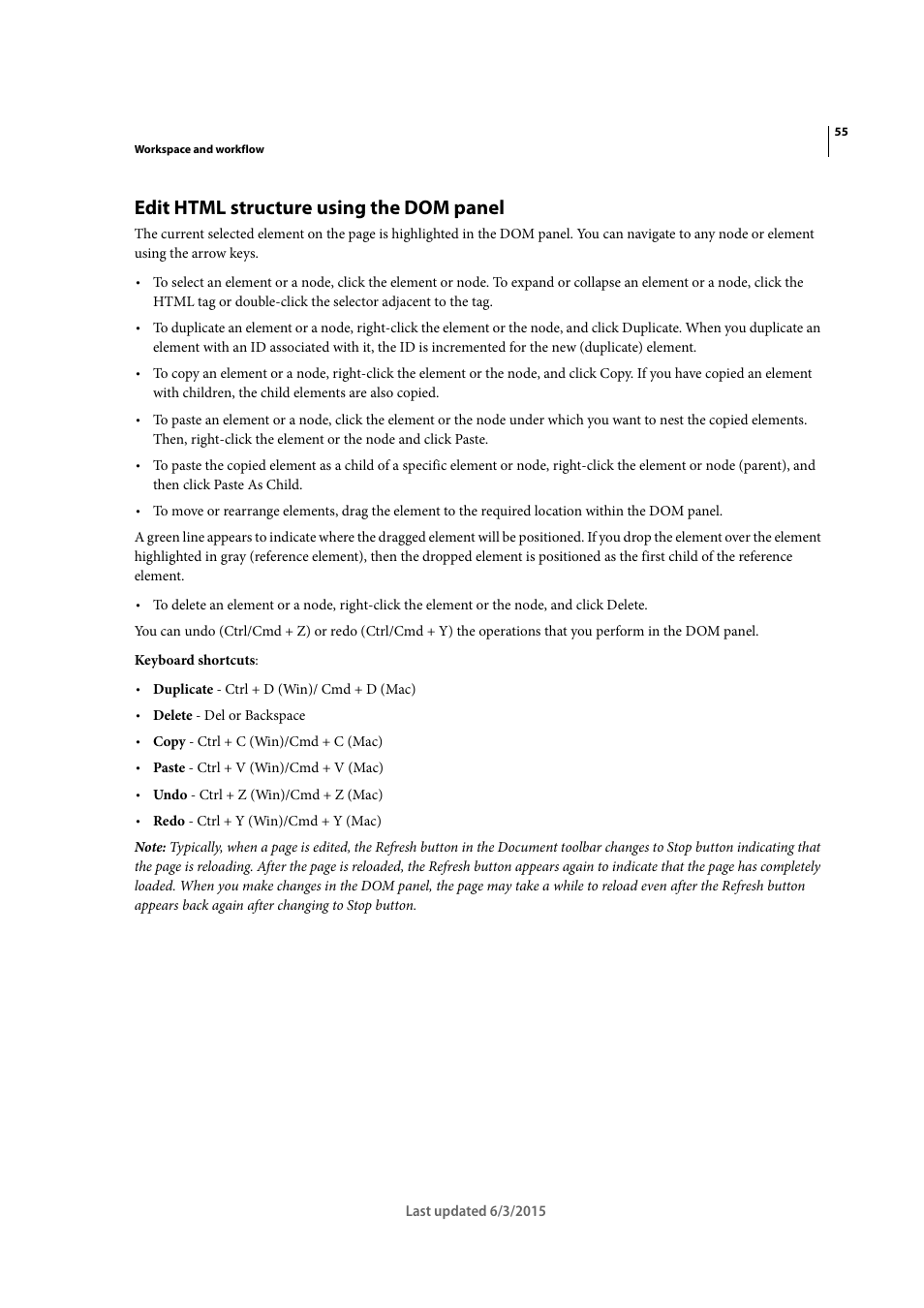 Edit html structure using the dom panel | Adobe Dreamweaver CC 2015 User Manual | Page 62 / 700