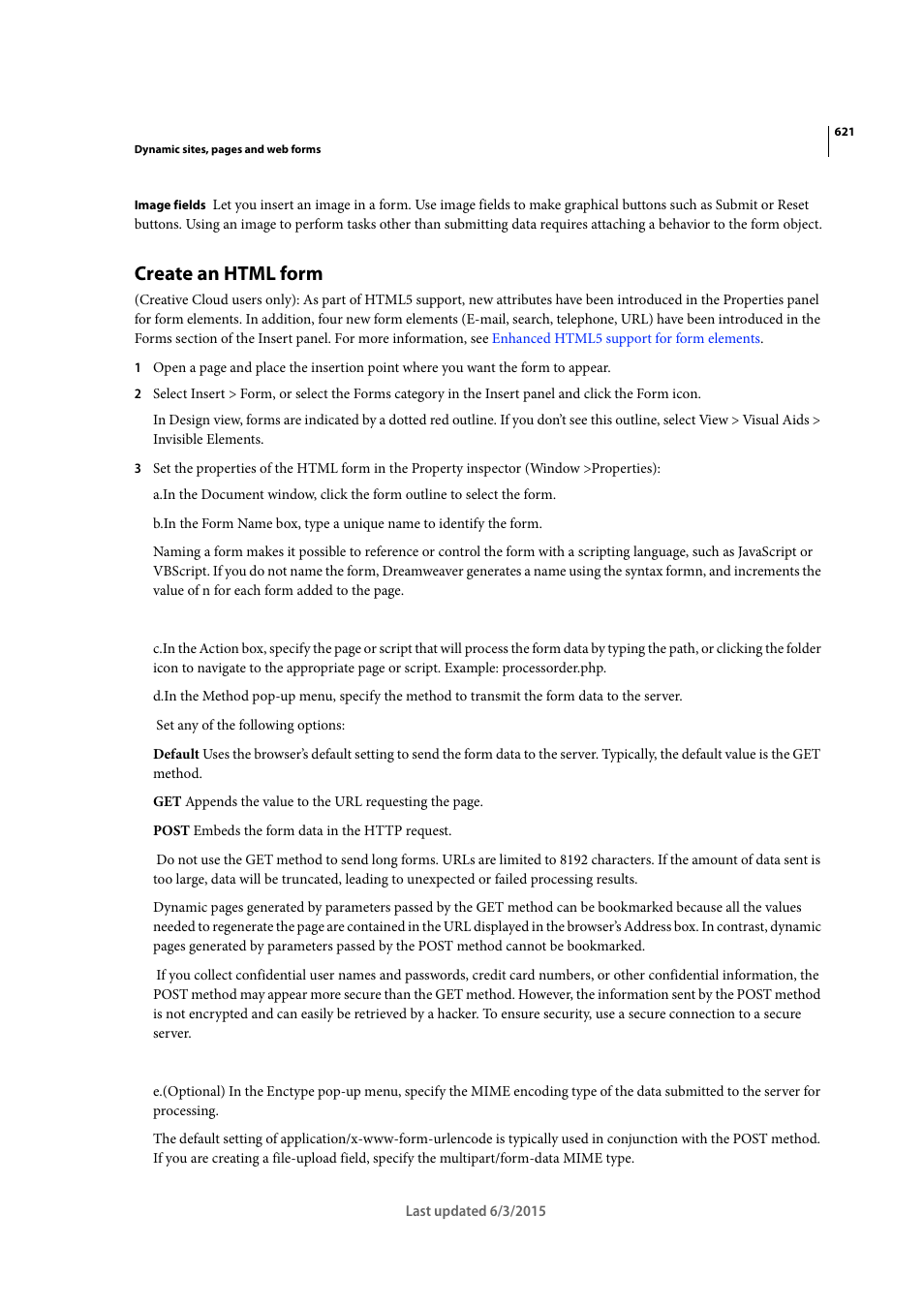 Create an html form | Adobe Dreamweaver CC 2015 User Manual | Page 628 / 700