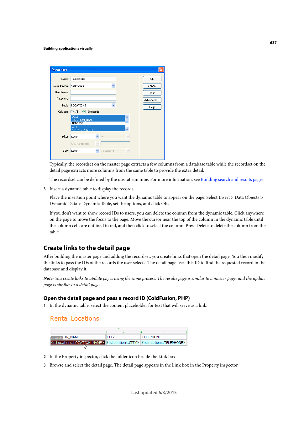 Create links to the detail page | Adobe Dreamweaver CC 2015 User Manual | Page 644 / 700