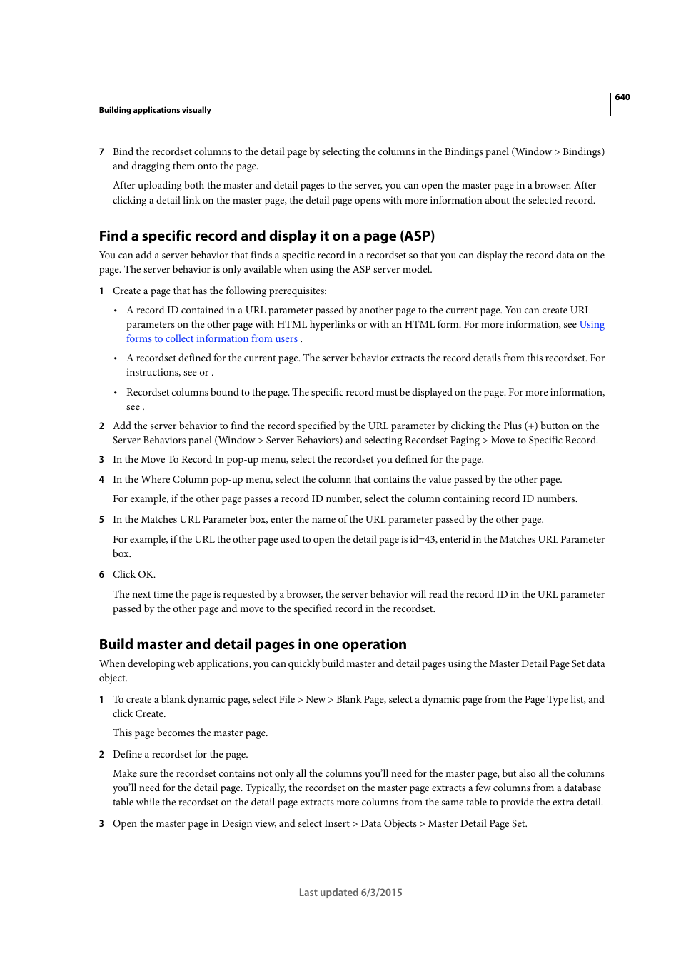 Build master and detail pages in one operation | Adobe Dreamweaver CC 2015 User Manual | Page 647 / 700